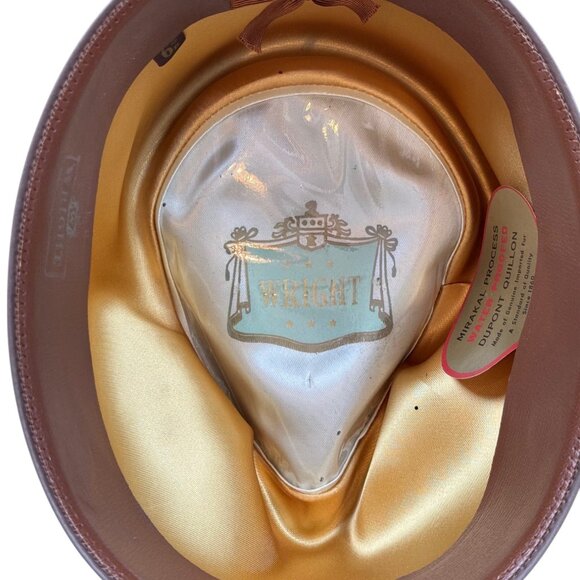 Vintage Wright Fedora Hat Size 6 5/8 Brown Coney Fur 1950s Miraklor -USA - Picture 5 of 10